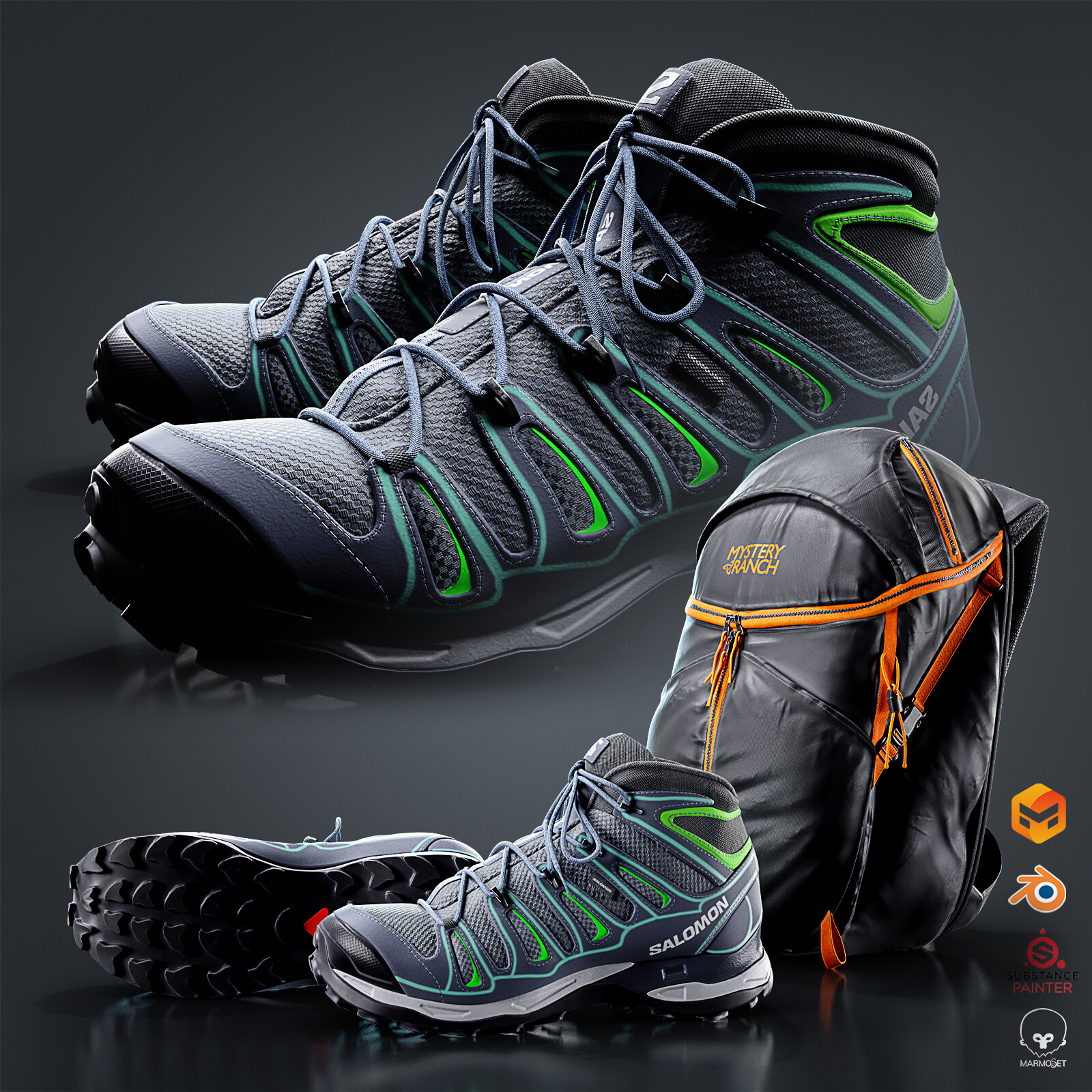 登山靴和背包（工程文件+全流程视频）